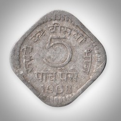 Rare 5 Paise 1968 Republic India Hyderabad Mint Coinage India Coin # A241