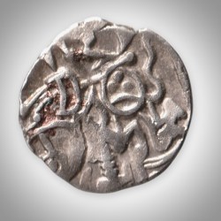 Alternative view of Extremely Rare Silver Jital Coin of King Kamaluka Khudarayaka of Hindu Shahis of Kabul and Gandhara Period Hand Struck Islamic Coinage of India # A245