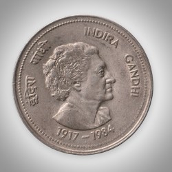 Rare 5 Rupees Indira Gandhi 1917-1984 Commemorative Bombay Mint Coinage of Republic India Coin # A249