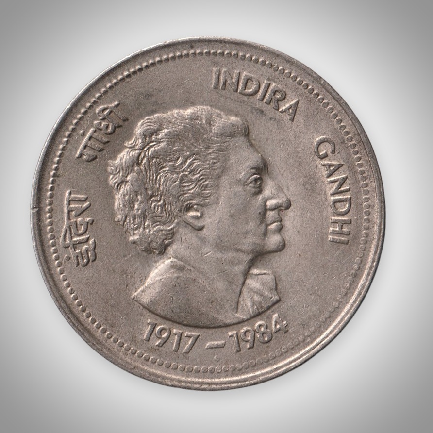 Rare 5 Rupees Indira Gandhi 1917-1984 Commemorative Bombay Mint Coinage of Republic India Coin # A249
