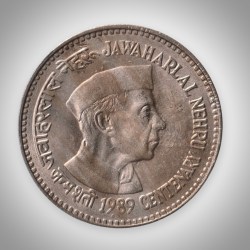 Rare 5 Rupees 1989 Jawaharlal Nehru Centenary Bombay Mint Republic of India Coin # A250