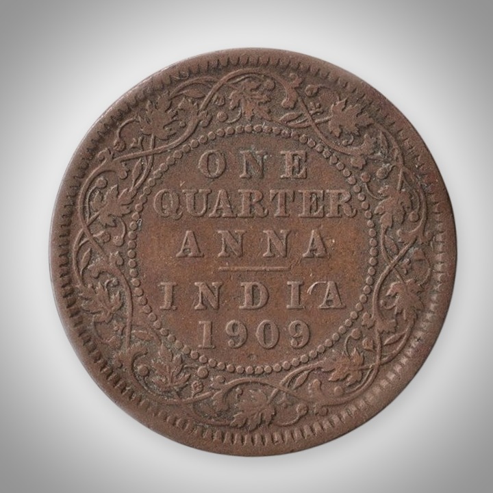 Rare One Quarter Anna 1909 King Edward VII British India Coin # A255