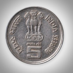 Alternative view of Rare MULE COIN 5 Rupees 2005 75 Years of Dandi March Mumbai Mint FFS Republic of India Coin # A264