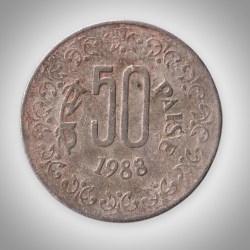 Rare 50 Paise 1988 Republic of India Calcutta Mint Coinage India Coin # A340