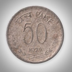 Rare 50 Paise 1975 Lion Capital Definitive Series Calcutta Mint Republic of India Coinage India Coin # A342