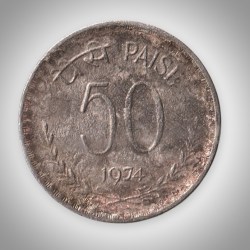 Rare 50 Paise 1974 Calcutta Mint Republic of India Definitive Coinage Circulated India Coin # A343