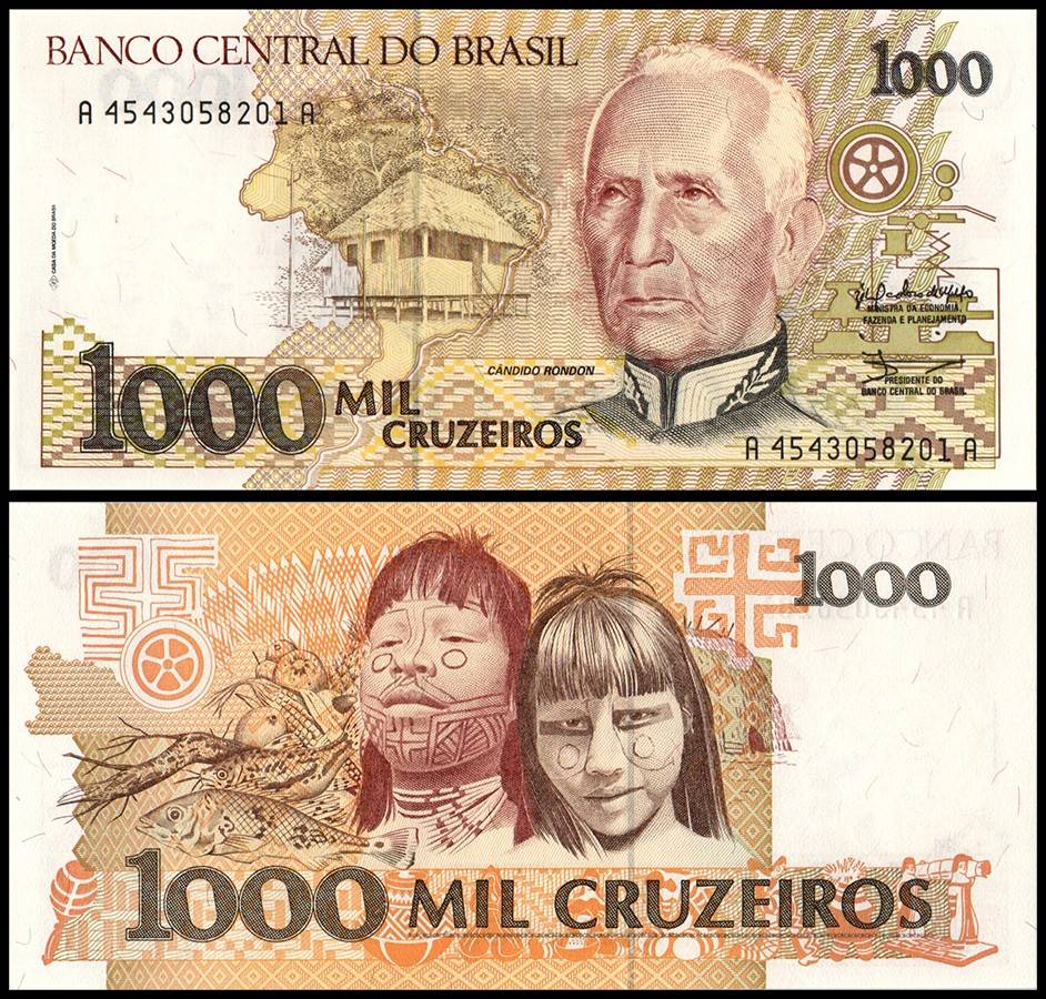 Brazil 1000 Cruzeiros World Banknote 1990 ND P231a UNC Unique and Rare