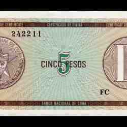 Alternative view of Cuba 5 Pesos 1985 World Banknote Unique and Rare