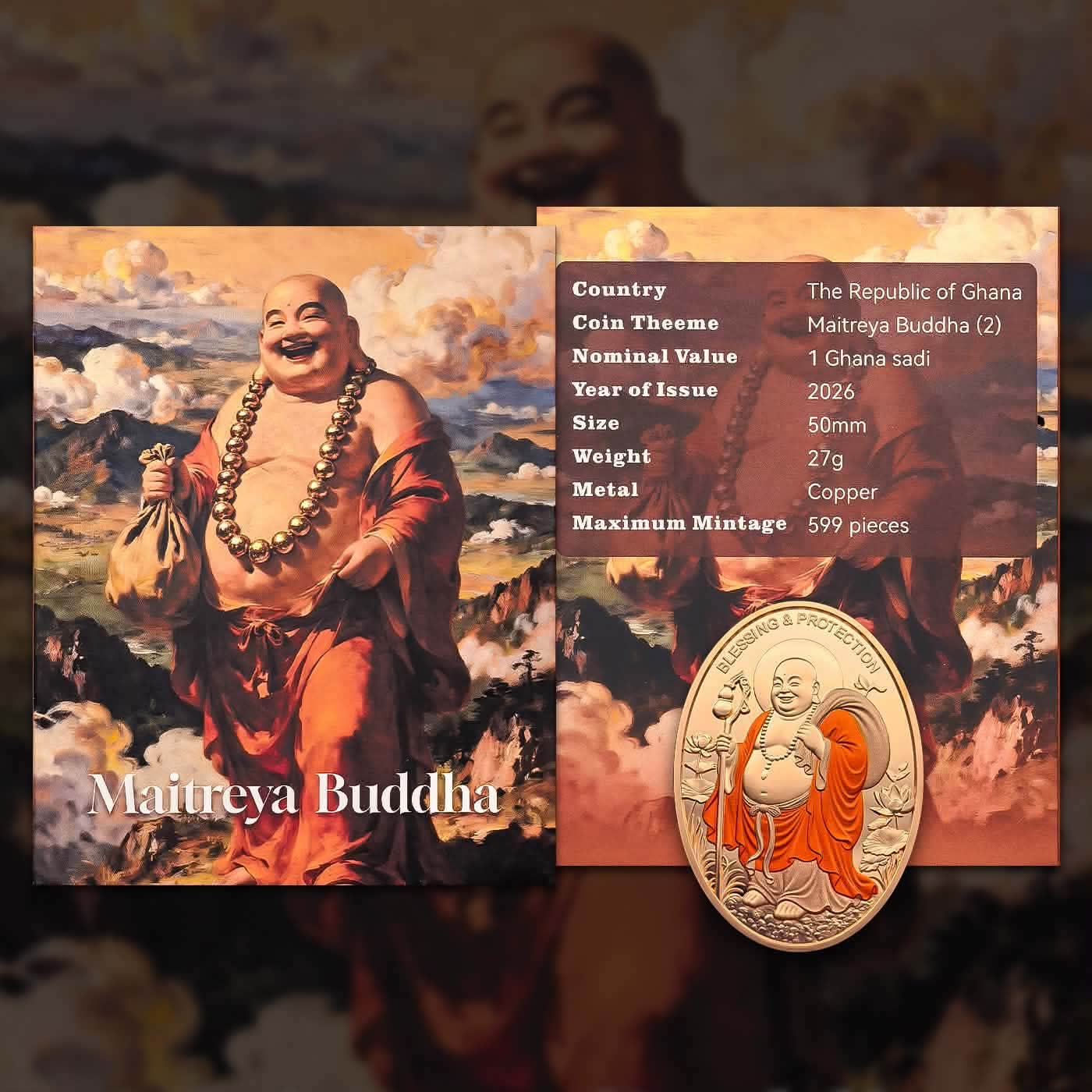 Republic of Ghana Maitreya Buddha 1 Cedi Year 2026 Proof Coin Issued Unique and Rare