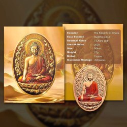 Alternative view of Lord Buddha Statue 1 Ghana Sadi 50 mm Proof Coin Issued The Republic of Ghana Limited to 399 Pieces only Unique and Rare