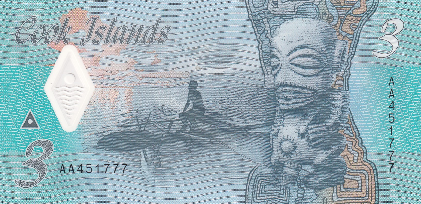 Cook Islands 3 Dollars Rare Unc Polymer Note #B2