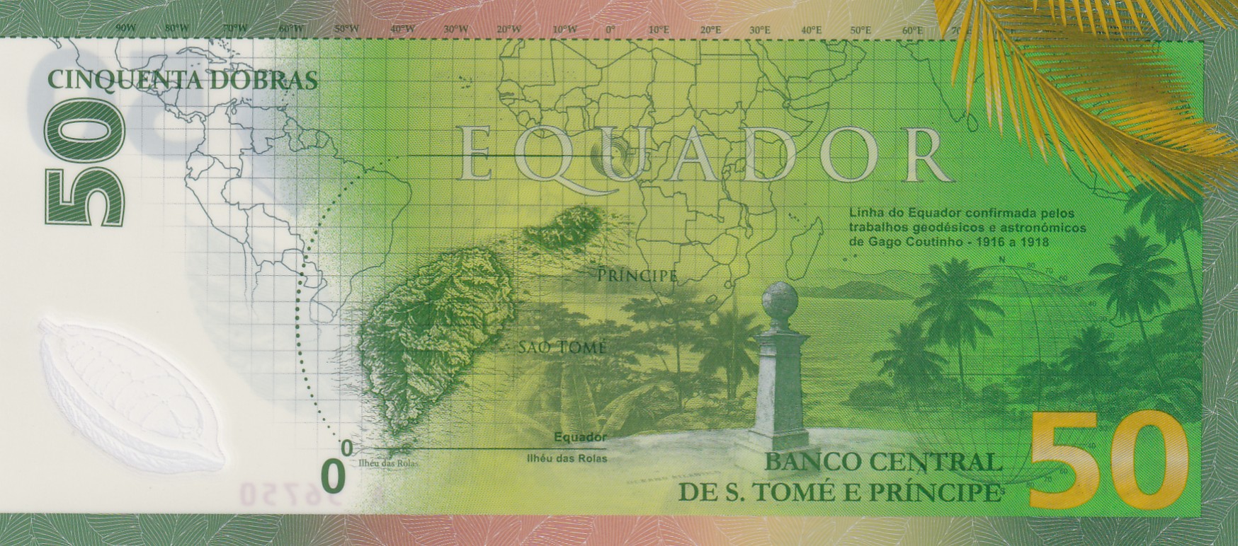 Sao Tome and Principe 50 Dobras (50 Years of Independence) Rare Unc Polymer Note #B2