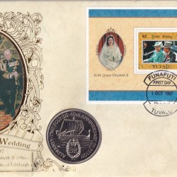 Alderney (Guernsey) 2 Pounds 1992 - Elizabeth II 40th Anniversary of Queen's Reign; Piedfort Rare Coin (First Day Cover with Stamp)