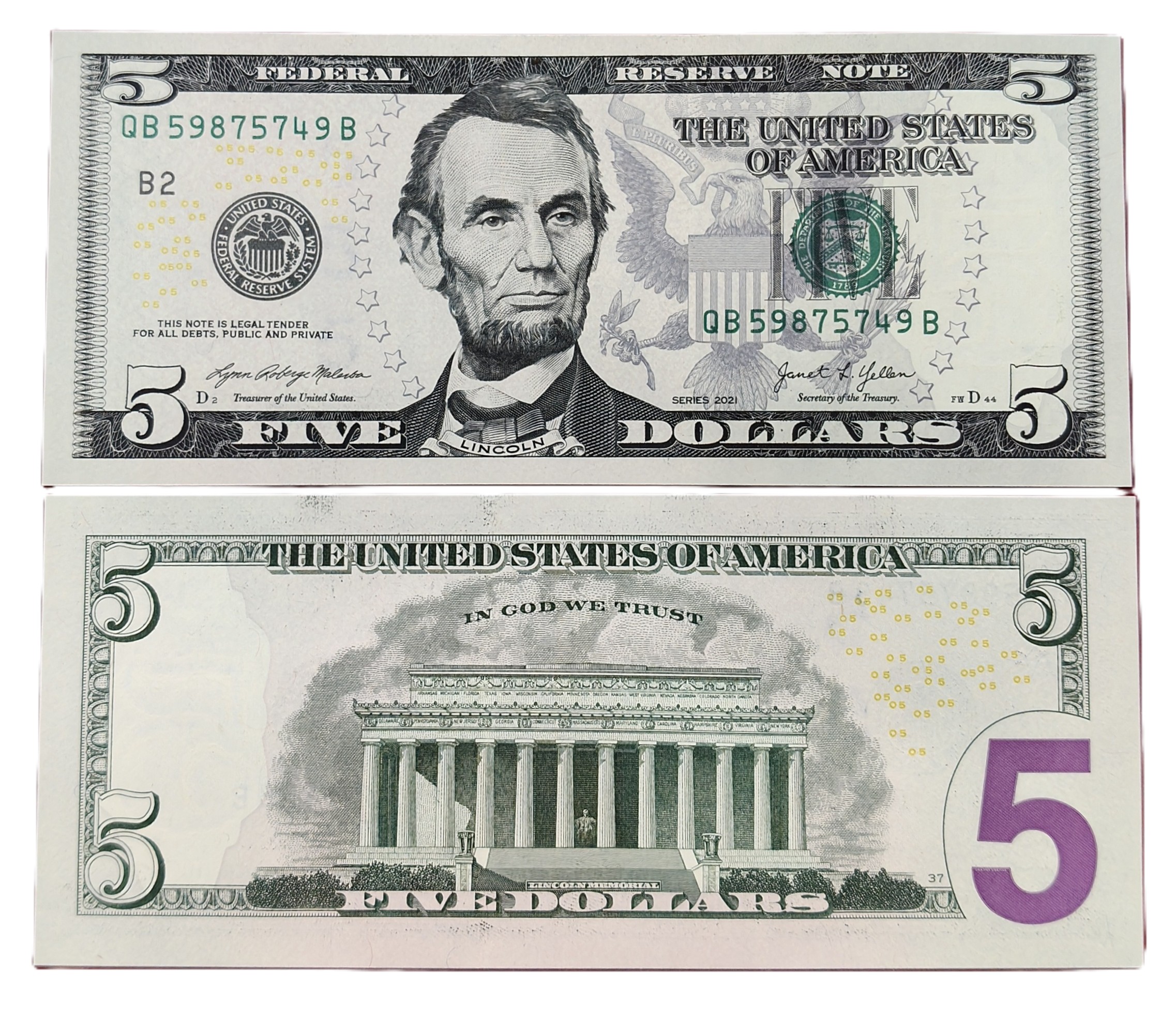 United States 5 Dollars Rare Unc Note