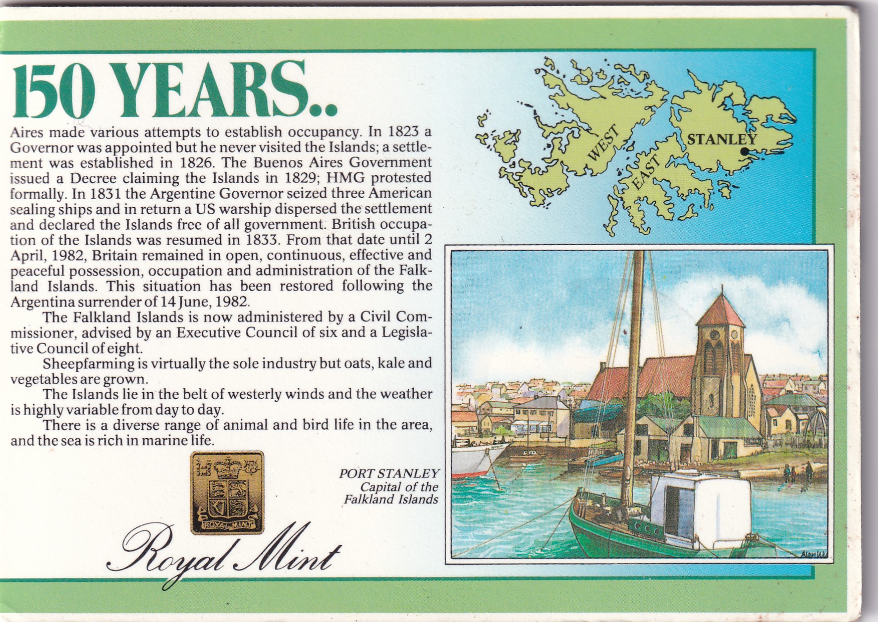 Falkland Islands 50 Pence 1983 - Elizabeth II British Rule Rare Coin Issued by Royal Mint ( First Day Cover )