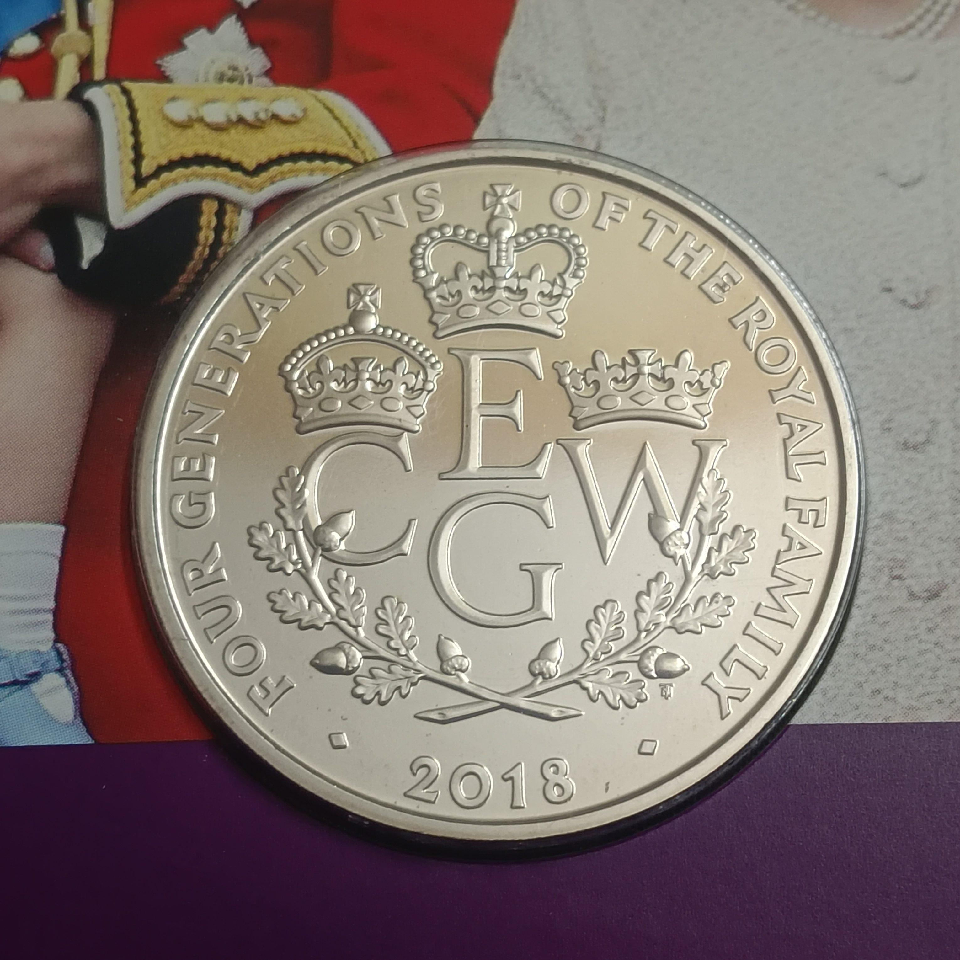 Extremely Rare UK £5 Brilliant Uncirculated Proof Coin celebrating four generations of the British royal family Year 2018 Issue The Royal Mint