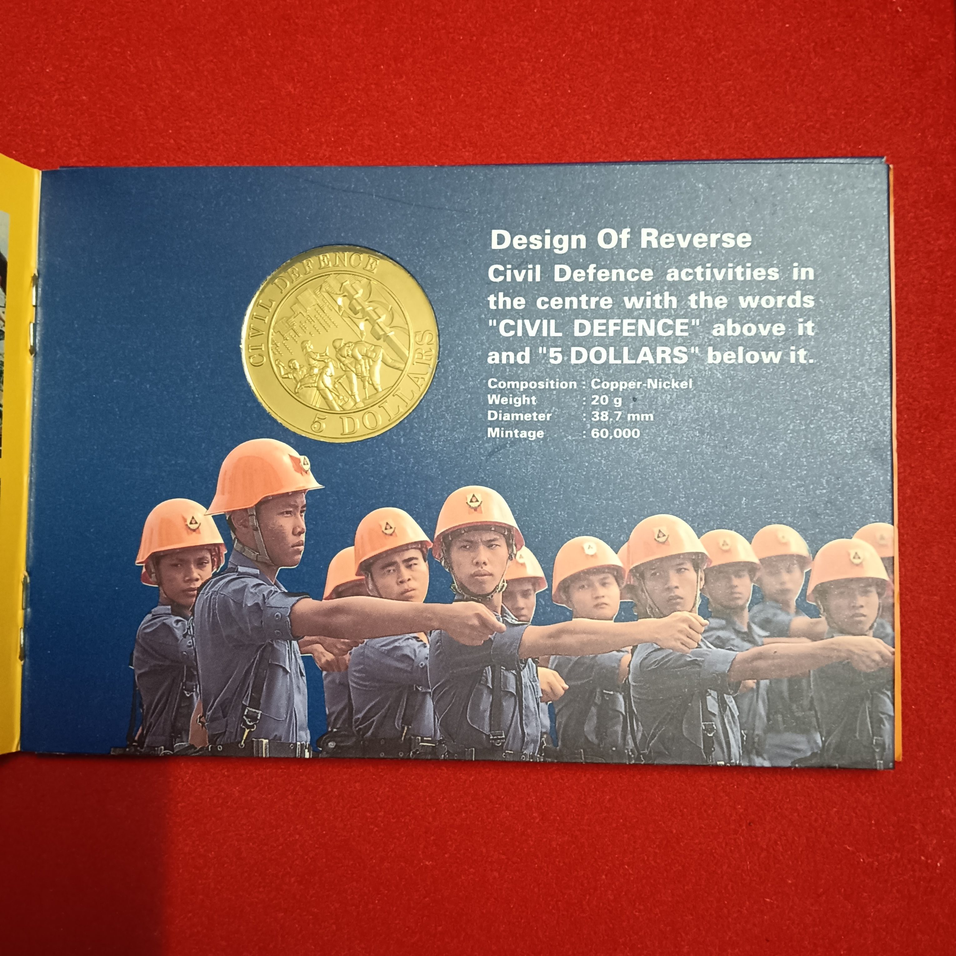 Extremely Rare 5 Dollars CIVIL DEFENCE 1991 Year Proof Coin set Issue The Singapore Mint