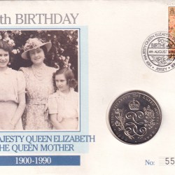 Jersey 2 Pounds 1990 - Elizabeth II 90th Birthday of Queen Mother Rare Coin ( First Day Cover with Stamp )
