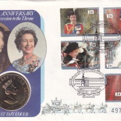 Guernsey › Alderney 2 Pounds 1992 - Elizabeth II 40th Anniversary of Queen's Reign Rare Coin ( First Day Cover with Stamp )