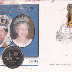 Jersey 2 Pounds 1993 - Elizabeth II Coronation Jubilee Rare Coin ( First Day Cover with Stamp )