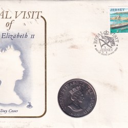 Jersey 2 Pounds 1989 - Elizabeth II Royal Visit Rare Coin ( First Day Cover with Stamp )