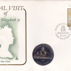 Guernsey 2 Pounds 1989 - Elizabeth II Royal Visit Rare Coin ( First Day Cover with Stamp )