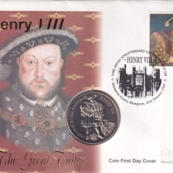 Falkland Islands 2 Pounds 1996 - Elizabeth II Henry VIII Rare Coin ( First Day Cover with Stamp )