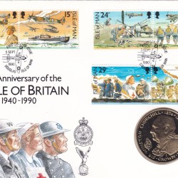 Isle of Man 1 Crown 1990 - Elizabeth II Winston Churchill Rare Coin ( First Day Cover with Stamp )