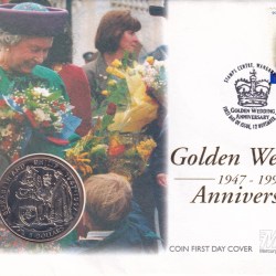 New Zealand 5 Dollars 1997 - Elizabeth II 3rd Portrait; Golden Wedding Rare Coin ( First Day Cover with Stamp )