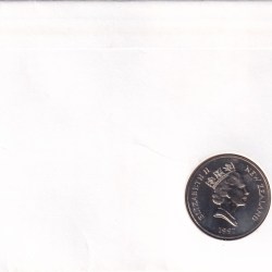 Alternative view of New Zealand 5 Dollars 1997 - Elizabeth II 3rd Portrait; Golden Wedding Rare Coin ( First Day Cover with Stamp )