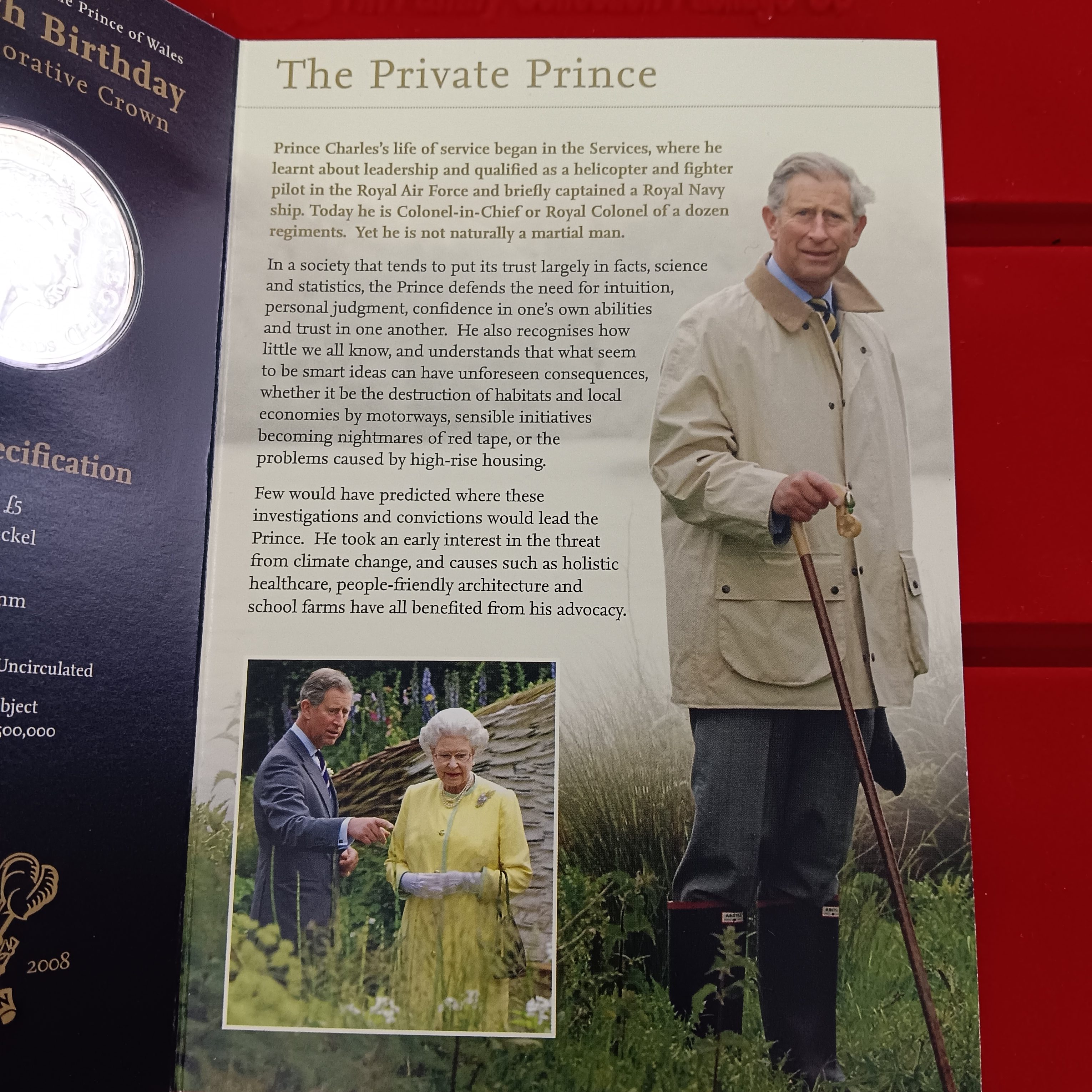 Extremely Rare Item His Royal Highness The Prince of Wales Sixtieth Birthday Commarative Crown Proof Coin 5 Pounds Year 2008 Issued The Royal Mint