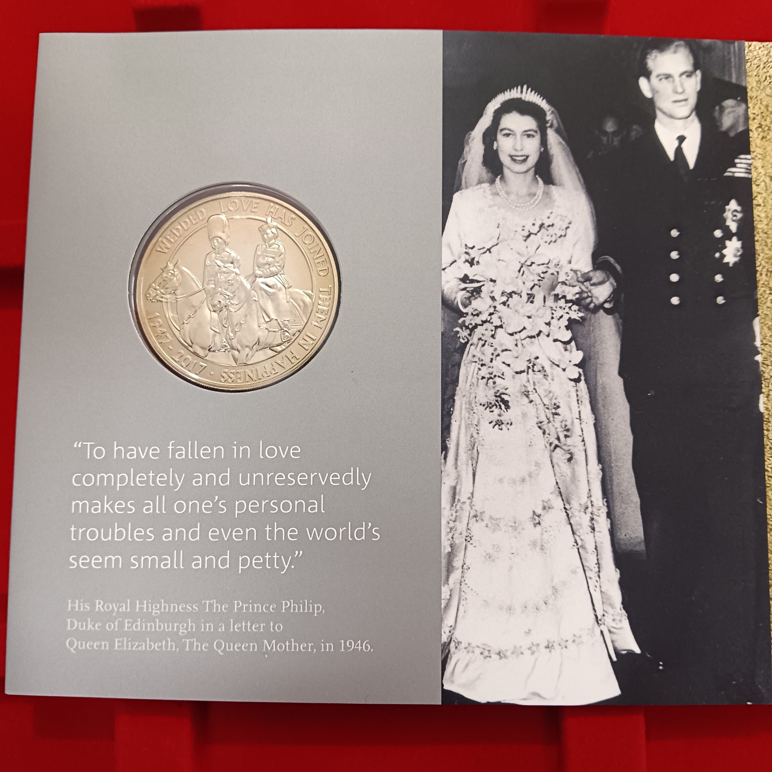 Extremely Rare Proof Coin 2017 UK £5 Brilliant Uncirculated Coin, issued by The Royal Mint to celebrate the 70th (platinum) wedding anniversary of Queen Elizabeth II and Prince Philip.