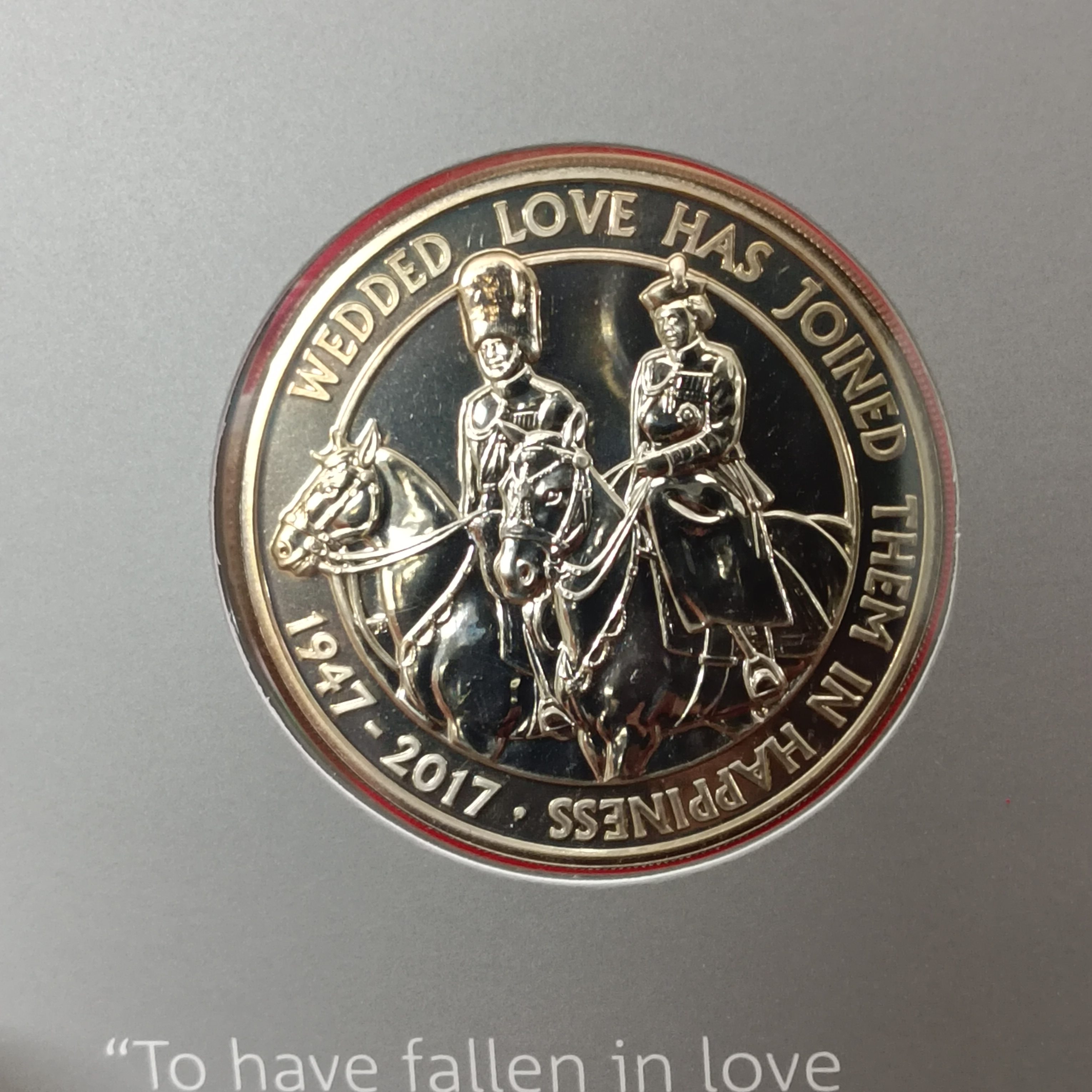 Extremely Rare Proof Coin 2017 UK £5 Brilliant Uncirculated Coin, issued by The Royal Mint to celebrate the 70th (platinum) wedding anniversary of Queen Elizabeth II and Prince Philip.