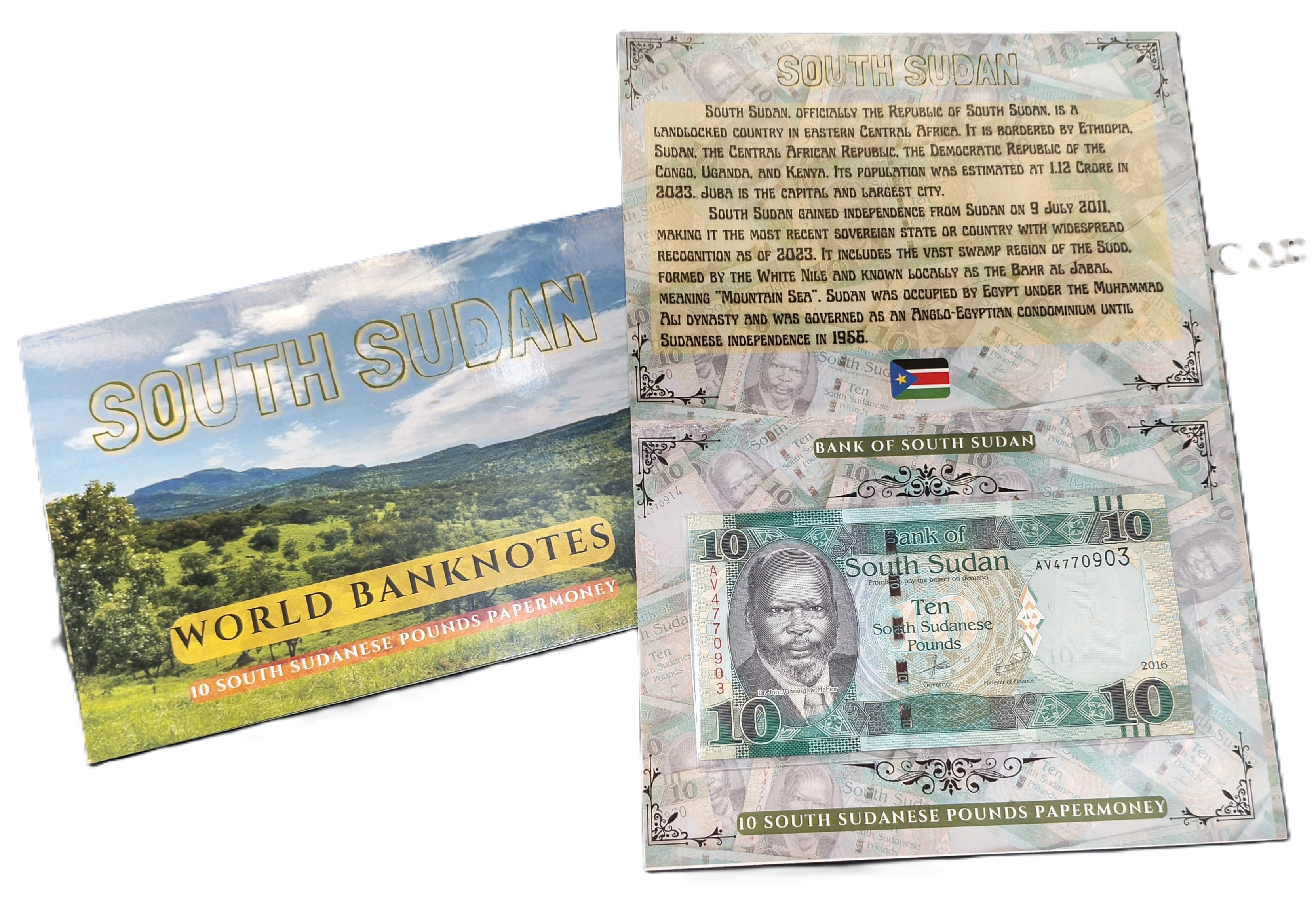 South Sudan 10 Sudanese Pounds UNC Note with Beautiful Folder