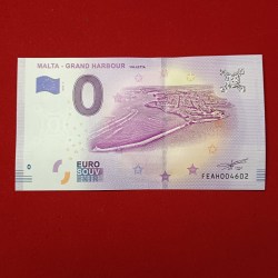 Unquie And Rare 0 Euro souvenir banknote featuring the Grand Harbour in Valletta, Malta from the 2019
