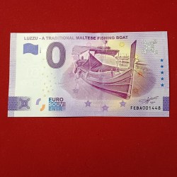 Rare Rare 0 Euro souvenir banknote from Malta featuring a traditional Maltese fishing boat called a luzzu