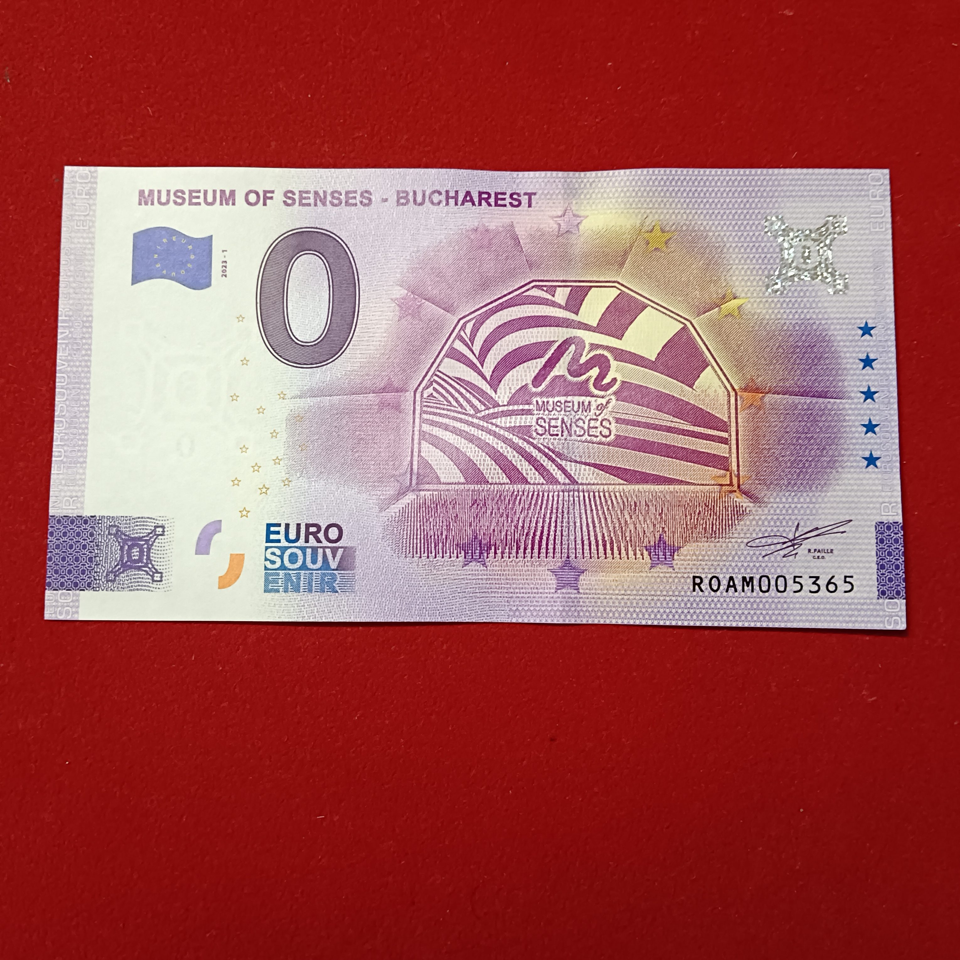 Rare Rare 0 Euro souvenir banknote from the Museum of Senses in Bucharest, Romania, issued in 2023