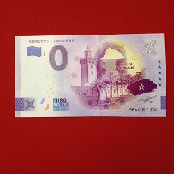 Rare Rare 0 Euro souvenir banknote for Morocco - Tangiers Edition 2023 Design: Features famous landmarks from Tangier including Cape Spartel and the Cave of Hercules