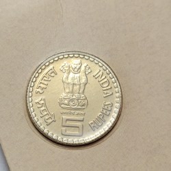 Alternative view of 5 Rs 50 Years Of Khadi And Village Industries Commission Copper Nickel Coin UNC