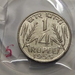 Republic India 1/4 Rupee 1955 Nickel Kolkata Mint Coin UNC RARE
