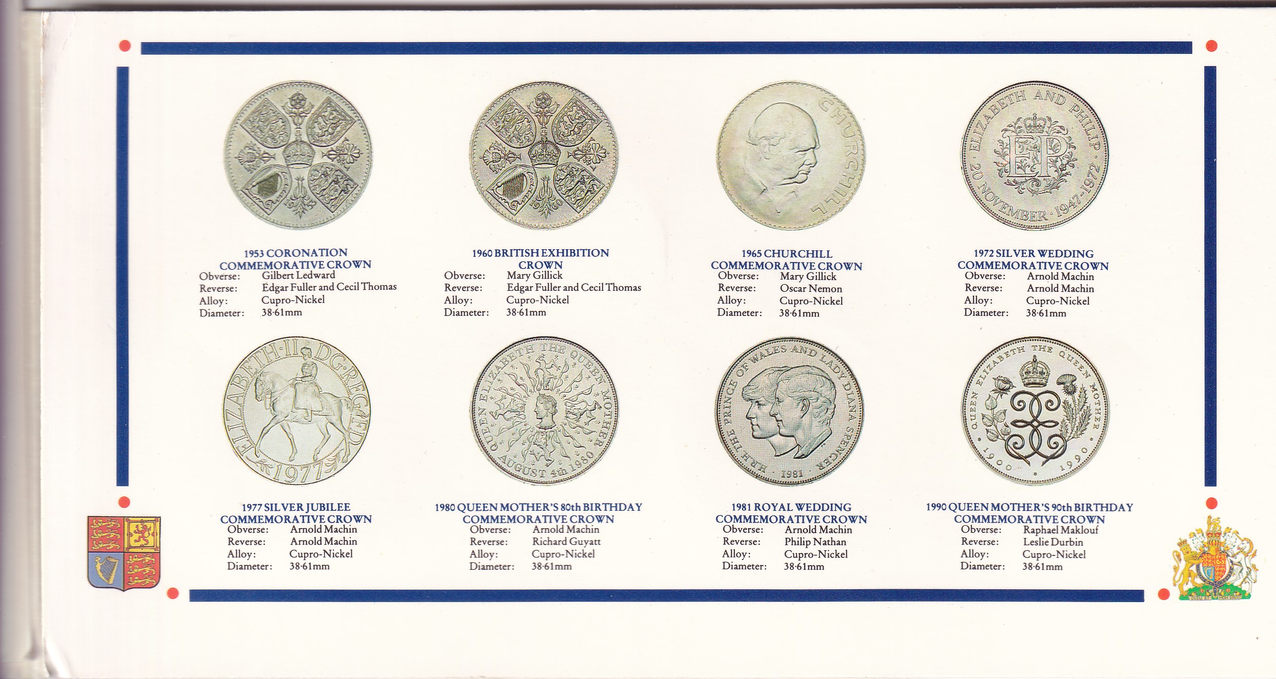 1953 - 1990 Queen Elizabeth II Crown Collection Rare ( 8 Coin Set ) Issued By Royal Mint Rare Folder Set - Image 7