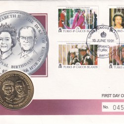 Turks & Caicos Islands - "ROYAL BIRTHDAYS ~ HM THE QUEEN AND THE DUKE OF EDINBURGH" 1991 (First Day Cover) With Stamp