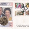 1991 70TH & 65TH ROYAL BIRTHDAYS TURKS & CAICOS BUNC ONE CROWN COIN (First Day Cover) With Stamp