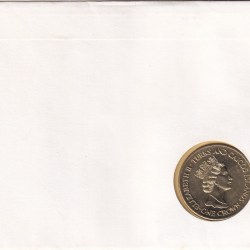 Alternative view of 1991 70TH & 65TH ROYAL BIRTHDAYS TURKS & CAICOS BUNC ONE CROWN COIN (First Day Cover) With Stamp