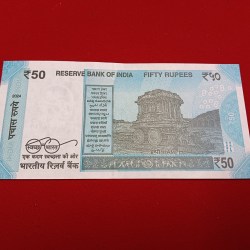 Alternative view of 50 Rs Rare Fancy Number Note Revsere 123456 Gem Unc Condition Year 2024 Sku 26
