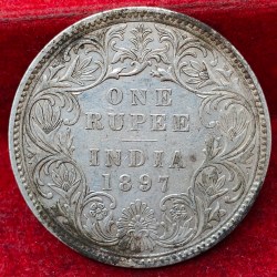 Alternative view of 1897 British India one ruppes victoria silver high grade Au Condition Bombay mint Extermaly rare date coin <sku 1