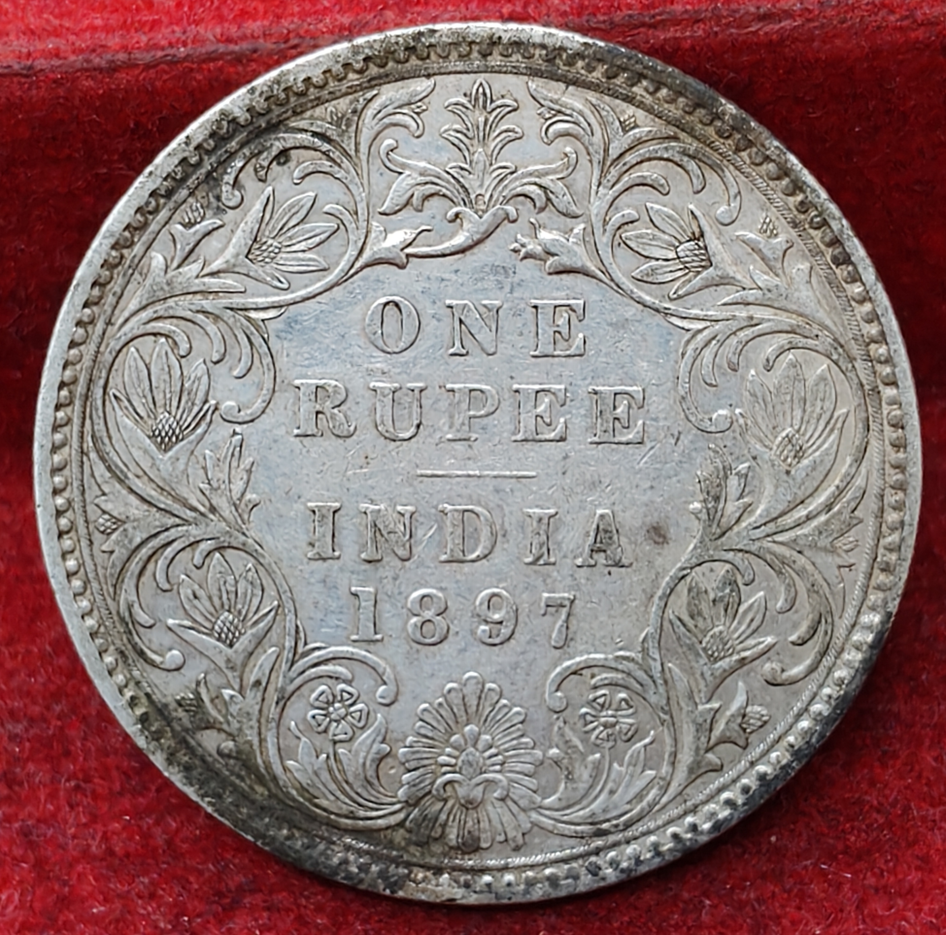 1897 British India one ruppes victoria silver high grade Au Condition Bombay mint Extermaly rare date coin <sku 1 - Image 2