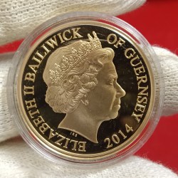 Alternative view of 2014 Guernsey Gold Plated 50 pence commemorative Proof coin the "Reflections of a Reign" the Queen's Speech