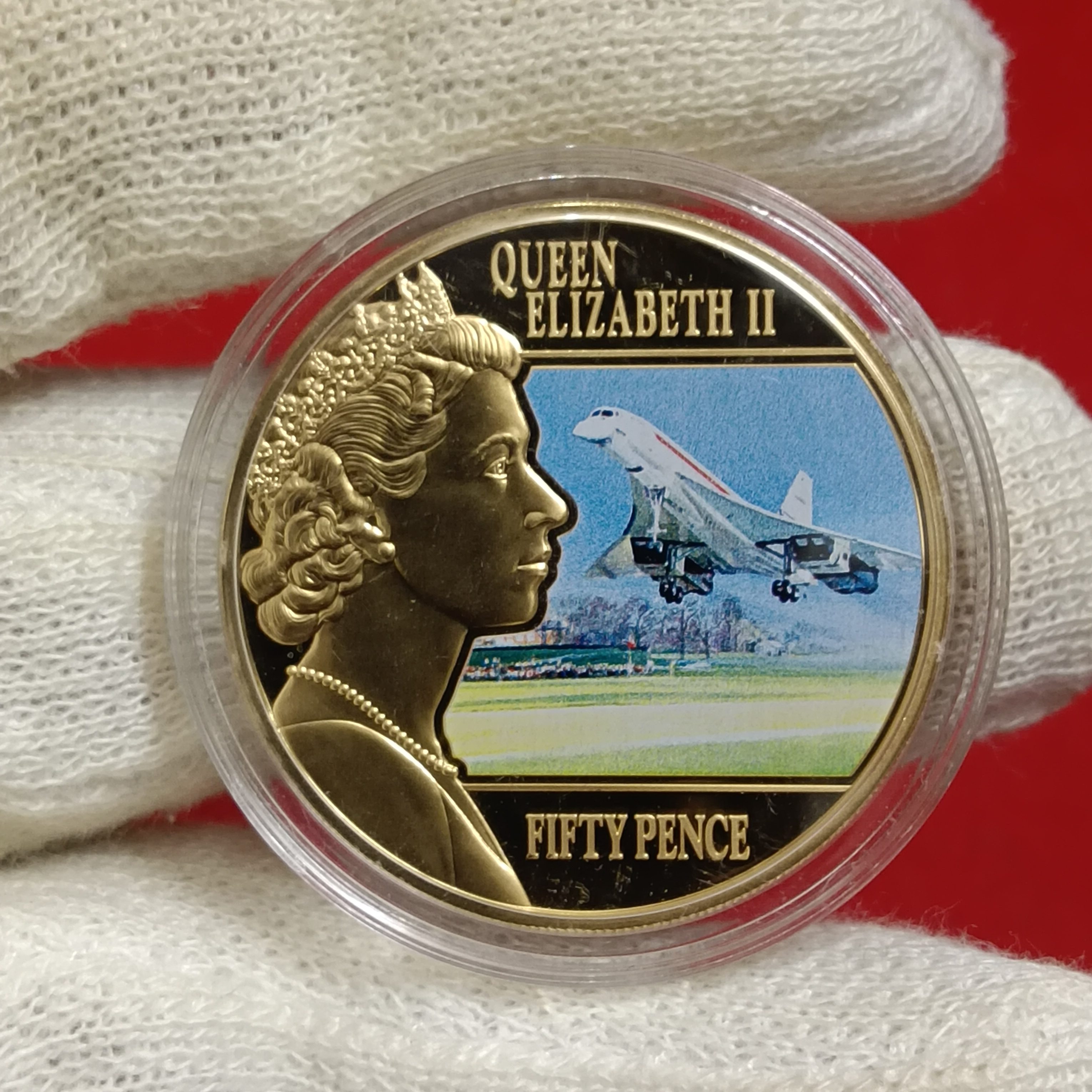 2014 Guernsey 50 Pence "Reflections of a Reign – Concorde" gold-plated commemorative Proof coin