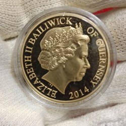 Alternative view of 2014 Guernsey 50 Pence "Reflections of a Reign – Concorde" gold-plated commemorative Proof coin